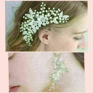 ☆イヤリング/ピアス・ヘッドドレス セット☆ ヘアアクセサリーシルバーブライダル(その他)