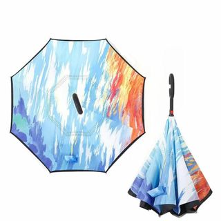 【色: カラフル】逆さ傘 反転傘 折りたたみ傘 逆折り式 長傘 耐風 保護 丈夫(その他)