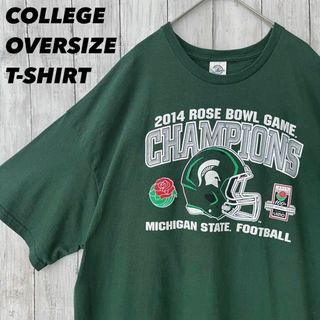 アメリカ古着　ゆるだぼ2XL ローズボウルカレッジフットボールプリントTシャツ緑(Tシャツ/カットソー(半袖/袖なし))