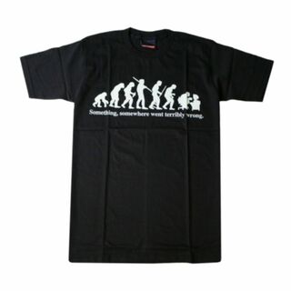 新品 人類の進化 おもしろ Tシャツ udt-0003/M～XL　ブラック(Tシャツ/カットソー(半袖/袖なし))