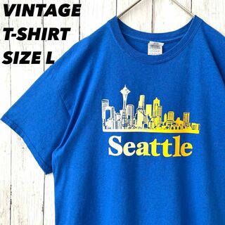 アメリカ古着 SEATTLE シアトルスーベニアプリントTシャツ　サイズLブルー(Tシャツ/カットソー(半袖/袖なし))