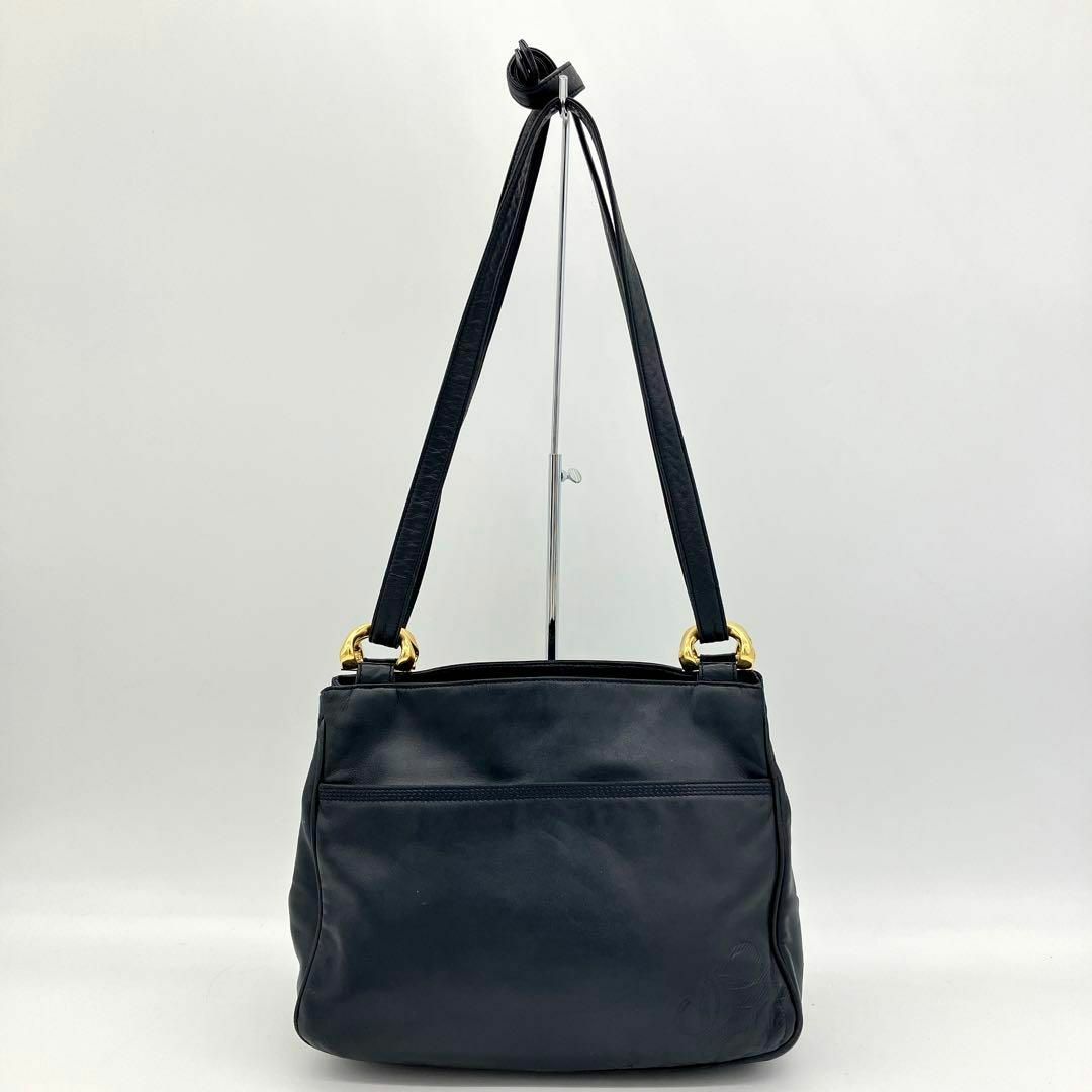 LOEWE】ショルダーバッグ アナグラム ゴールド金具 レザー ネイビー LOEWE】ショルダーバッグ アナグラム ゴールド金具 レザー ネイビー