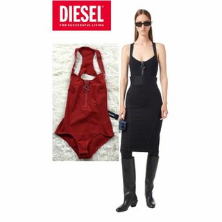 ディーゼル(DIESEL)の未使用・タグ付き　ディーゼル　DIESEL フロントジップ ボディスーツ　レッド(その他)