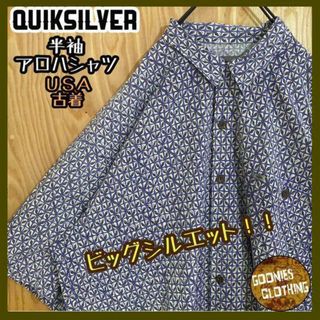 クイックシルバー(QUIKSILVER)のクイックシルバー 柄シャツ USA古着 半袖 アロハ シャツ 総柄 メンズ 灰色(シャツ)