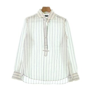 martinique カジュアルシャツ 2(M位) 白x青(ストライプ) 【古着】【中古】