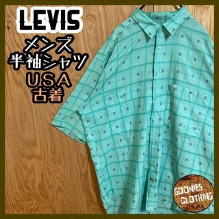 リーバイス(Levi's)のリーバイス メンズ ブルー シャツ 柄 USA古着 90s 半袖 海 夏 L 青(シャツ)