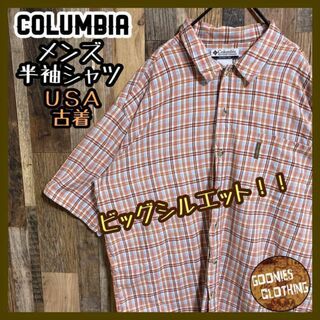 コロンビア(Columbia)のコロンビア チェック 柄 シャツ メンズ オレンジ ブルー USA古着 半袖(シャツ)
