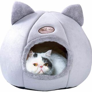 猫ベッド ドーム 猫ハウス ペット用寝袋 キャットハウス ドーム型 暖かい ふわ(猫)
