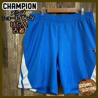 チャンピオン(Champion)のチャンピオン UNC バスパン ストリート ハーフ パンツ ロゴ 青 白 古着(ショートパンツ)