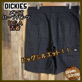 ディッキーズ アメカジ ロゴ チェック ハーフ パンツ ブラック USA古着(ショートパンツ)