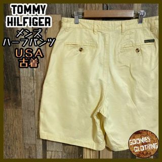 トミーヒルフィガー(TOMMY HILFIGER)のトミー ヒルフィガー ツータック ハーフ パンツ イエロー USA古着 ロゴ(ショートパンツ)