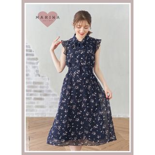 TOCCO closet - トッコ♡パール釦ボウタイリボン肩フリルフラワープリントシフォンワンピース♡ノエラ