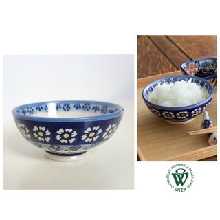 ポーリッシュポタリー(Polish Pottery)のポーリッシュポタリー  ご飯茶碗 小  カモミール柄  ブルー  WIZA社(食器)