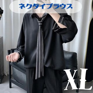 メンズ　ネクタイ　シャツ おしゃれ　韓国　ファッション　ブラック　黒　モード(シャツ)