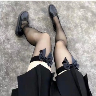 【人気商品】リボン　靴下　ストッキング　やみかわ　ロリータ　ブラック(ソックス)