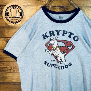 【希少品】リンガーtシャツ スーパーマン　クリプトザスーパードッグ 半袖　水色(Tシャツ/カットソー(半袖/袖なし))