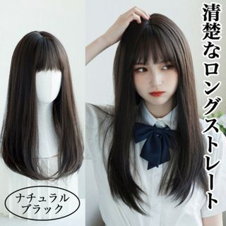 ウィッグ ロング ブラック ストレート 自然 ナチュラル 黒 かつら アイロン可(ロングストレート)