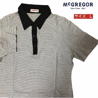 マックレガー(McGREGOR)のマクレガー McGREGOR ボーダー 半袖 ポロシャツ　レディース　L 白(ポロシャツ)