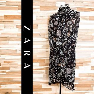 ZARA - 未使用【ザラウーマン】タイ付き 花柄シフォン ワンピース ボタニカル  XS 茶