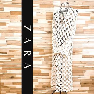 ZARA - 【ザラ】ZARA ホール メッシュ ロング ワンピース カットオフS アイボリー
