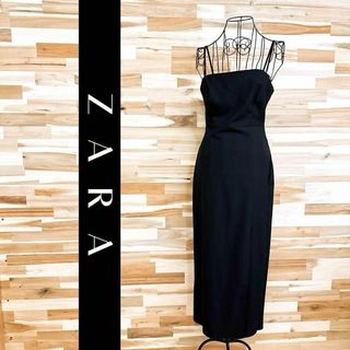 ザラ(ZARA)の【ザラ】ロング キャミ ドレス ワンピース スリット 無地 シンプル S 黒(ロングワンピース/マキシワンピース)