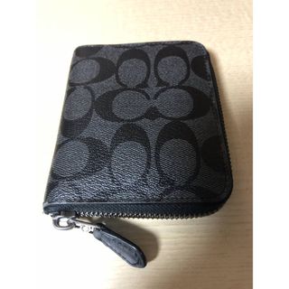 コーチ(COACH)のCOACH コーチ ジップ財布 メンズ 黒グレーモノグラム(折り財布)