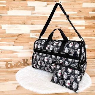 レスポートサック(LeSportsac)の希少【レスポートサック】猫キャットねこ レース柄 2wayボストンバッグ 黒×白(ボストンバッグ)