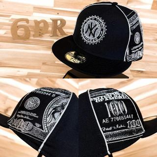 ニューエラー(NEW ERA)の激レア/美品【ニューエラ×ヤンキース】100＄ドル サイド刺繍 キャップ 黒×銀(キャップ)