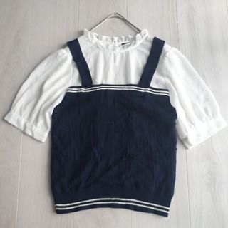 w closet - Wcloset セットアップ風 ライン ケーブルニット ビスチェ