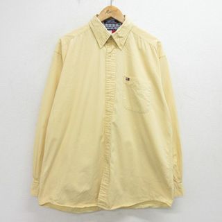 TOMMY HILFIGER - XL★古着 トミーヒルフィガー TOMMY HILFIGER 長袖 ブランド シャツ メンズ 90年代 90s ワンポイントロゴ 大きいサイズ コットン ボタンダウン 黄色 イエロー 24may30 中古 トップス