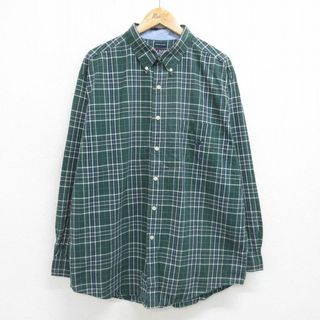 ラルフローレン(Ralph Lauren)のXL★古着 ラルフローレン Ralph Lauren チャップス 長袖 ブランド シャツ メンズ 90年代 90s ワンポイントロゴ 大きいサイズ ロング丈 コットン ボタンダウン 緑他 グリーン チェック 24may30 中古 トップス(シャツ)