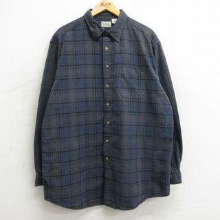 L.L.Bean - XL★古着 エルエルビーン LLBEAN 長袖 ブランド シャツ メンズ 00年代 00s 大きいサイズ ロング丈 コットン 紺他 ネイビー チェック 24may30 中古 トップス