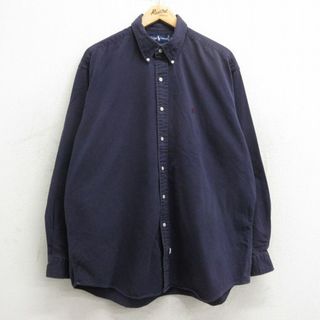 ラルフローレン(Ralph Lauren)のXL★古着 ラルフローレン Ralph Lauren 長袖 ブランド シャツ メンズ 90年代 90s ワンポイントロゴ 大きいサイズ コットン ボタンダウン 紺 ネイビー 【spe】 24may30 中古 トップス(シャツ)