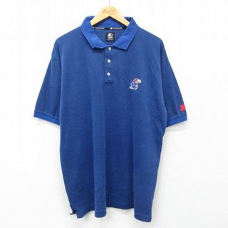 STARTER - XL★古着 スターター STARTER 半袖 ポロ シャツ メンズ カンザスジェイホークス 大きいサイズ 青 ブルー 24may30 中古 トップス