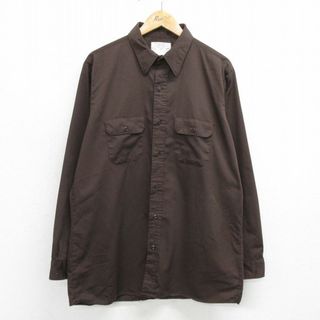 XL★古着 長袖 ワーク シャツ メンズ 90年代 90s 大きいサイズ ロング丈 濃茶 ブラウン 24may30 中古 トップス(シャツ)