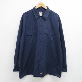 ディッキーズ(Dickies)のXL★古着 ディッキーズ Dickies 長袖 ワーク シャツ メンズ 大きいサイズ ロング丈 紺 ネイビー 24may30 中古 トップス(シャツ)