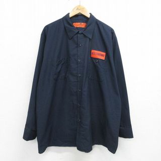 レッドキャップ(RED KAP)のXL★古着 レッドキャップ 長袖 ワーク シャツ メンズ 00年代 00s　NYS THRUWAY 大きいサイズ ロング丈 紺 ネイビー 24may30 中古 トップス(シャツ)