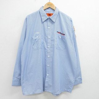 レッドキャップ(RED KAP)のXL★古着 レッドキャップ 長袖 ワークシャツ メンズ 星条旗 大きいサイズ ロング丈 薄紺他 ネイビー ストライプ 24may30 中古 トップス(シャツ)