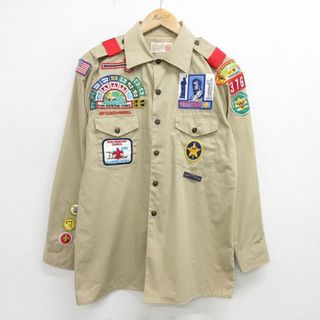 M★古着 長袖 ボーイスカウト ワークシャツ メンズ 80年代 80s ワッペン バッチ ベージュ カーキ 【spe】 24may30 中古 トップス(シャツ)