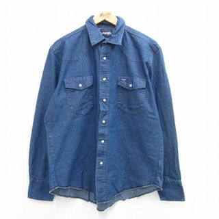 ラングラー(Wrangler)のXL★古着 ラングラー Wrangler 長袖 ウエスタン シャツ メンズ コットン 紺 ネイビー デニム 24may30 中古 トップス(シャツ)