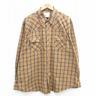 ラングラー(Wrangler)のXL★古着 ラングラー Wrangler 長袖 ウエスタン シャツ メンズ 大きいサイズ 茶系他 ブラウン チェック 24may30 中古 トップス(シャツ)