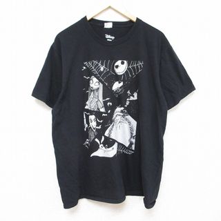 ディズニー(Disney)のXL★古着 半袖 Tシャツ メンズ ディズニー DISNEY ナイトメアービフォアクリスマス ジャックスケリントン サリー 大きいサイズ コットン クルーネック 黒 ブラック 【spe】 24may30 中古(Tシャツ/カットソー(半袖/袖なし))