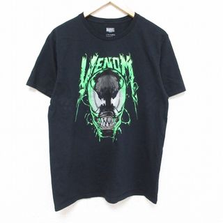 マーベル(MARVEL)のL★古着 半袖 Tシャツ メンズ マーベル ヴェノム コットン クルーネック 黒 ブラック 24may30 中古(Tシャツ/カットソー(半袖/袖なし))