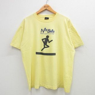 XL★古着 半袖 ビンテージ Tシャツ メンズ 90年代 90s NITE BRITE 大きいサイズ コットン クルーネック USA製 黄 イエロー 24may30 中古(Tシャツ/カットソー(半袖/袖なし))