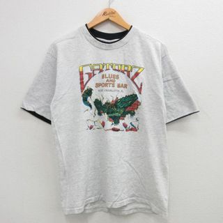 L★古着 半袖 ビンテージ Tシャツ メンズ 00年代 00s ワニ GATORZ コットン クルーネック 薄グレー 霜降り他 24may30 中古(Tシャツ/カットソー(半袖/袖なし))