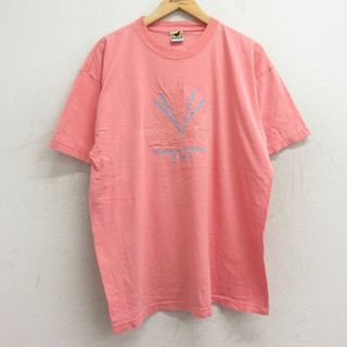 XL★古着 半袖 ビンテージ Tシャツ メンズ 00年代 00s 貝殻 刺繍 コットン クルーネック ピンク 24may30 中古(Tシャツ/カットソー(半袖/袖なし))