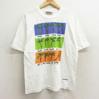 L★古着 半袖 ビンテージ Tシャツ メンズ 90年代 90s ヤシの木 コットン クルーネック イタリア製 白 ホワイト 24may30 中古(Tシャツ/カットソー(半袖/袖なし))