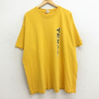 チャンピオン(Champion)のXL★古着 チャンピオン champion 半袖 ビンテージ Tシャツ メンズ 00年代 00s テキサス 大きいサイズ 子コットン クルーネック 黄 イエロー 24may30 中古(Tシャツ/カットソー(半袖/袖なし))