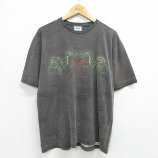 XL★古着 半袖 ビンテージ Tシャツ メンズ 00年代 00s 龍 コットン クルーネック 茶 ブラウン 24may30 中古(Tシャツ/カットソー(半袖/袖なし))