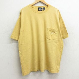 XL★古着 ドッカーズ 半袖 ビンテージ Tシャツ メンズ 90年代 90s ワンポイントロゴ 胸ポケット付き 大きいサイズ コットン クルーネック 黄 イエロー 【spe】 24may30 中古(Tシャツ/カットソー(半袖/袖なし))